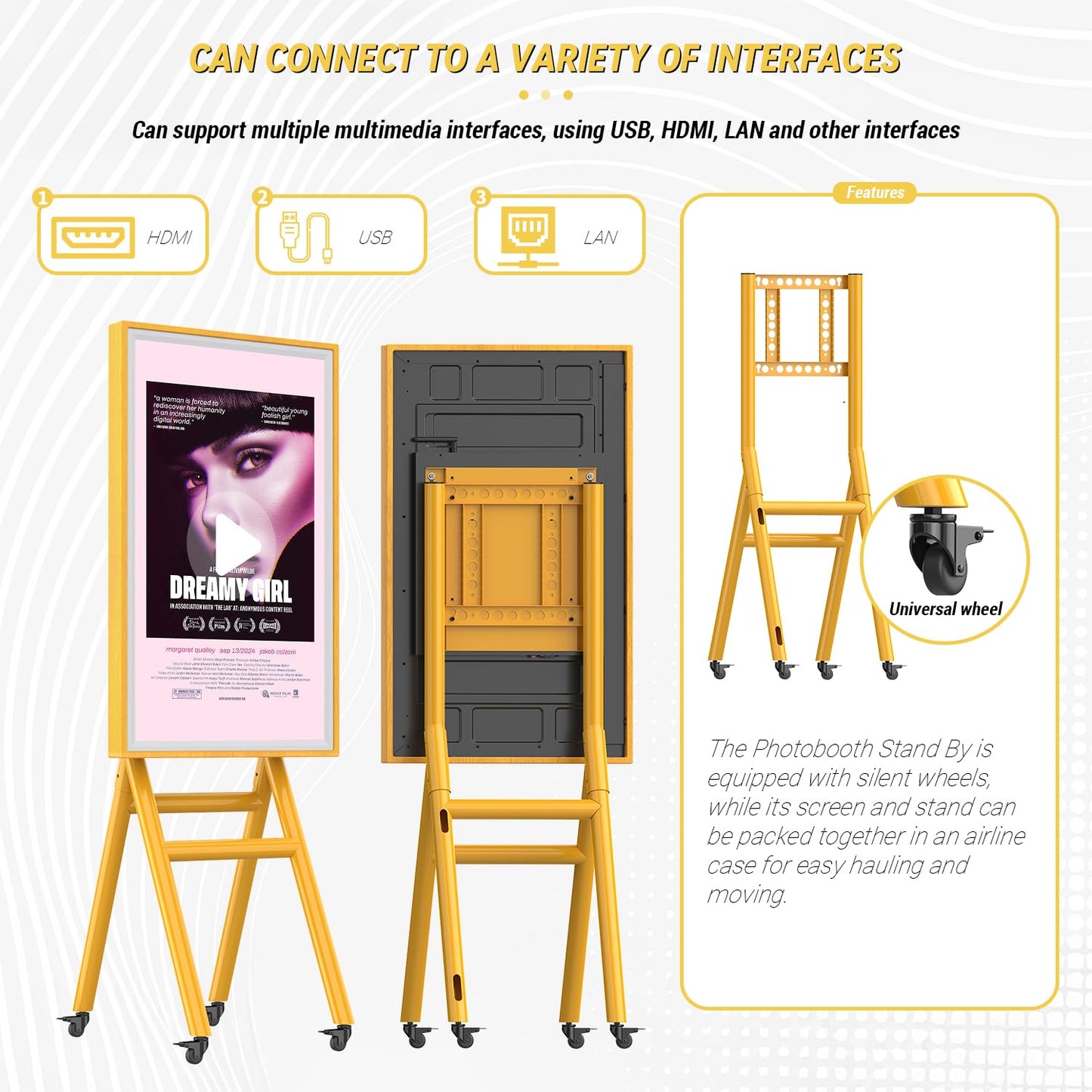 MWE Mobile Digital Signage Display 43in,Portable UHD Touchscreen Advertising Display Kiosk Poster App Publishing,Photo Booth Standby Series Screen Mirroring (Touch Screen, Wooden, 43in)