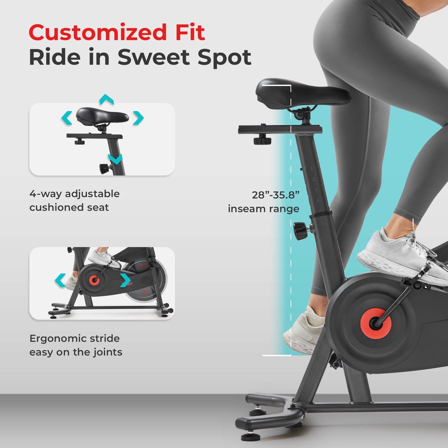 Sunny Health & Fitness Nova Smart Indoor Cycling Bike – Magnetic Resistance Exercise Bike with SunnyFit App, Quiet Belt Drive & Compact Home Cardio Bike for Beginners