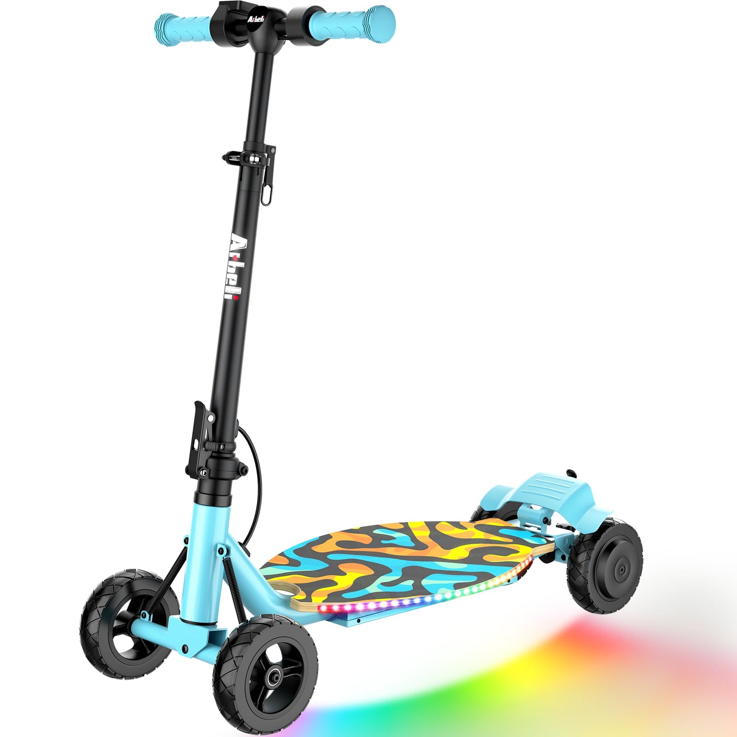 4-Wheel Electric Scooter for Kids w/ 250W Motor, Max 10 MPH & 8.5 Miles, Foldable E-Scooter for Kids with Rainbow Lights, LED Display, 5 Speeds & Adjustable Balance, UL-2272 Certified
