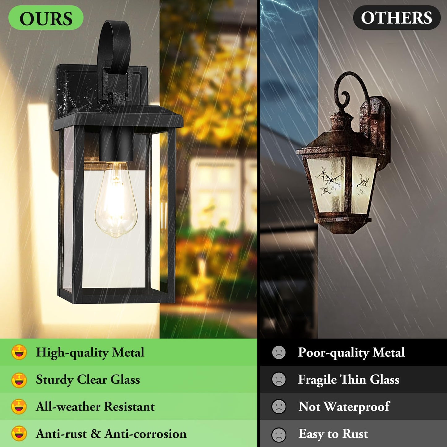 BesLowe Outdoor Wall Light Fixtures, 15in Waterproof Sconces, Matte Black, 2-Pack, Model 10233M