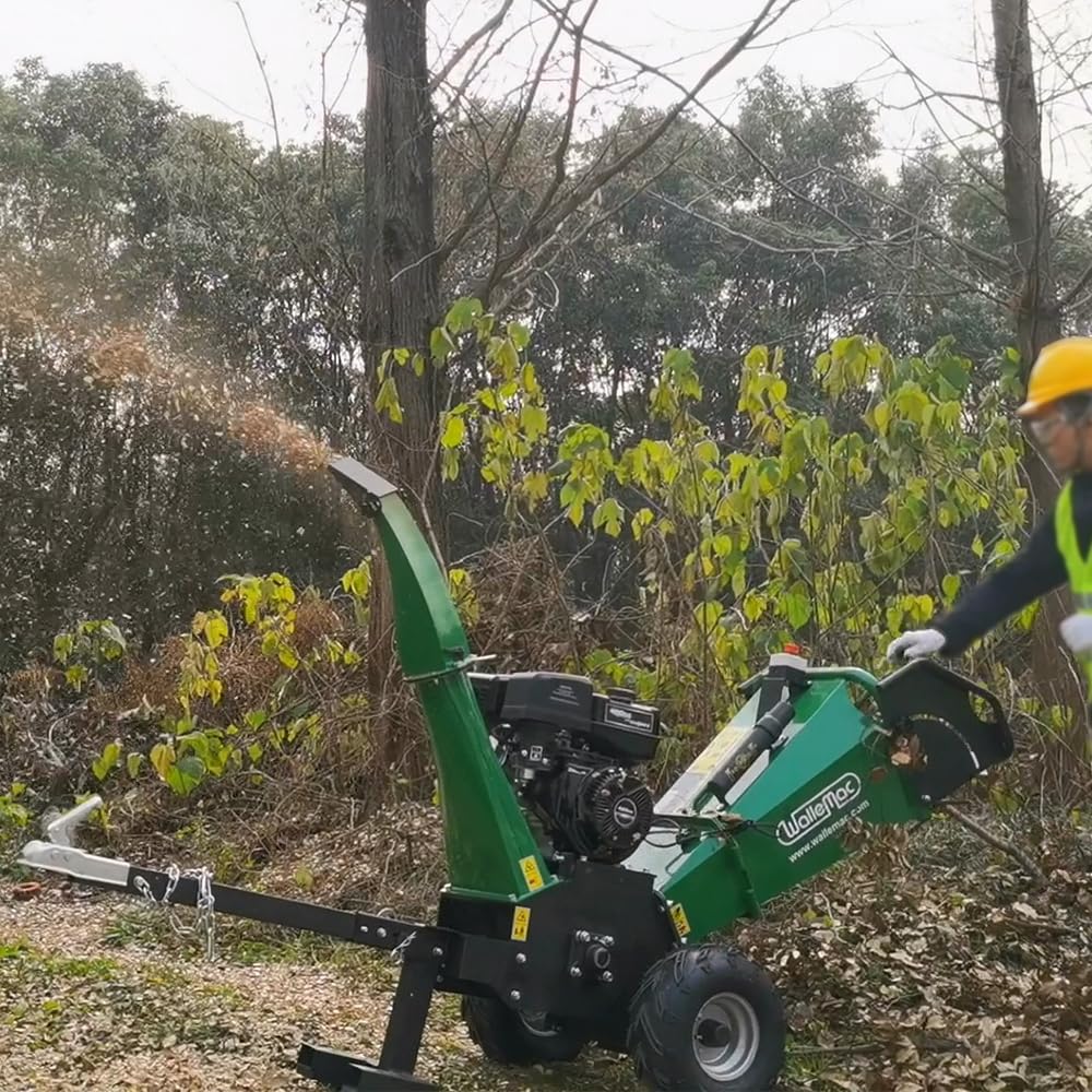Wallemac 420cc 14HP 6-Inch Wood Chipper Shredder Mulcher E-Start Gas Powered B&S Engine EPA Certified with Towbar/Emergency Stop Button (B&S Engine, Electric Start)