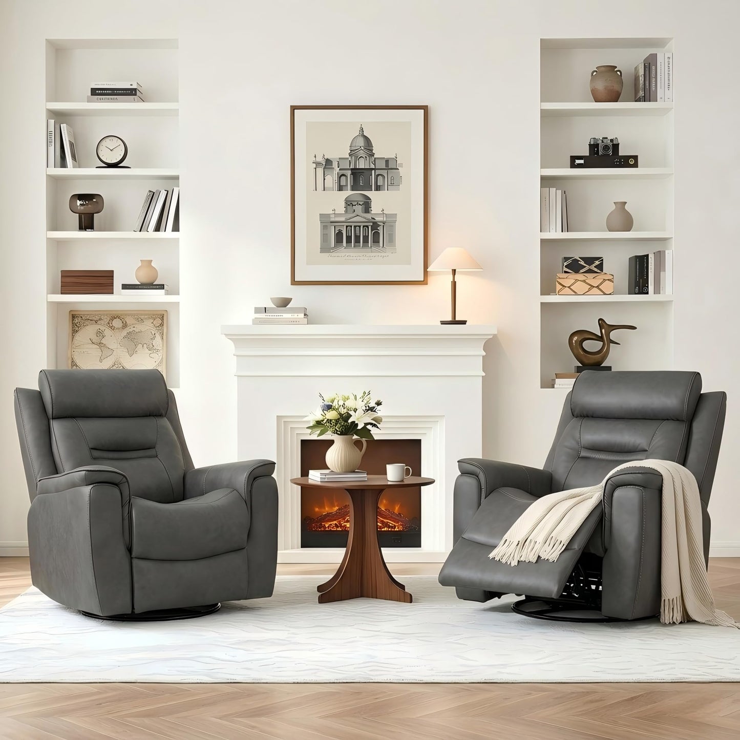 KISLOT Leather Recliner Chair, 360° Swivel Rocker Faux Leather Manual Recliner with Adjustable Backrest & Footrest Ergonomic Single Lounge Chair for Living Room, Bedroom, Home Theater