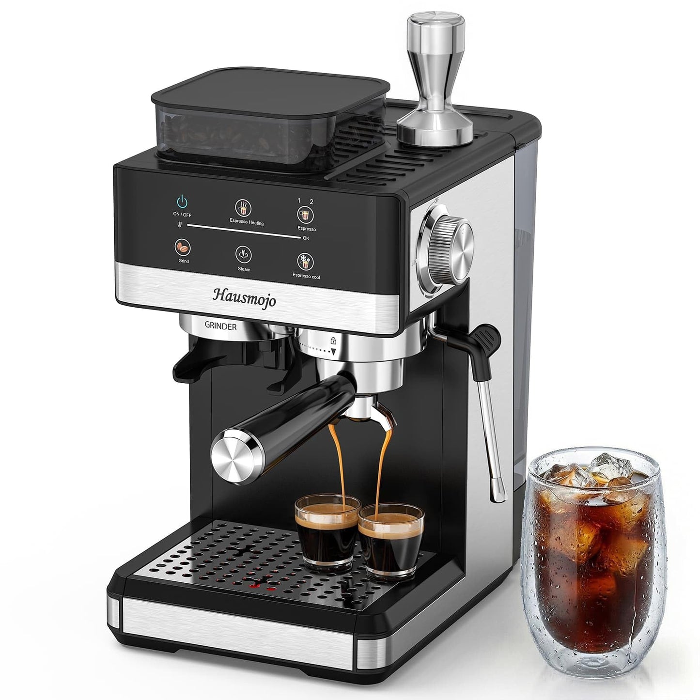 Hausmojo Espresso Machine with Grinder & Milk Frother, 20 Bar