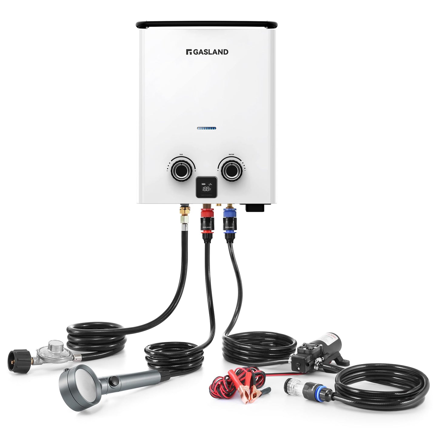 GASLAND Goshower G5 Pro Portable Propane Tankless Water Heater – 1.32 GPM, 34,000 BTU, With Water Pump & Strainer, Ultra-Slim 5L for Camping, Off-Grid, Outdoor Shower