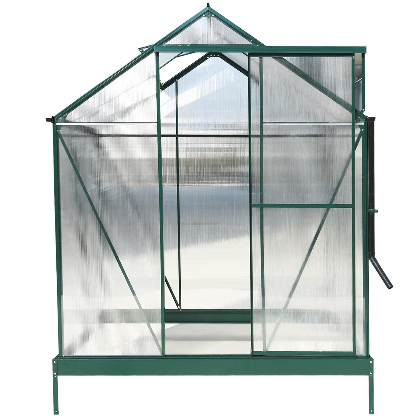 KEIKI 6.2x4.2FT Polycarbonate Greenhouse Walk-in Heavy Duty Outdoor with Aluminum Frame, Clear Panels, Rain Gutter, Vent, Sliding Door for Backyard Plant Nursery, UV Safe All Season, Green