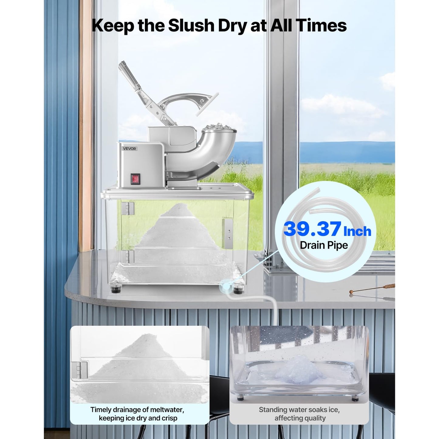 VEVOR 110V Commercial Ice Crusher 661LBS/H, ETL Approved 300W Electric Snow Cone Machine with Dual Blades, Stainless Steel Shaved Ice Machine with Safety On/Off Switch for Family, Restaurants, Bars