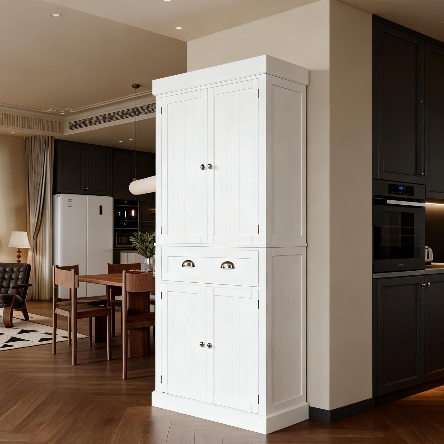 VINGLI 71-Inch White Storage Cabinets with Drawers, Freestanding Pantry Cabinets with Doors and Shelves Adjustable, Wood Farmhouse Kitchen Pantry Cupboard