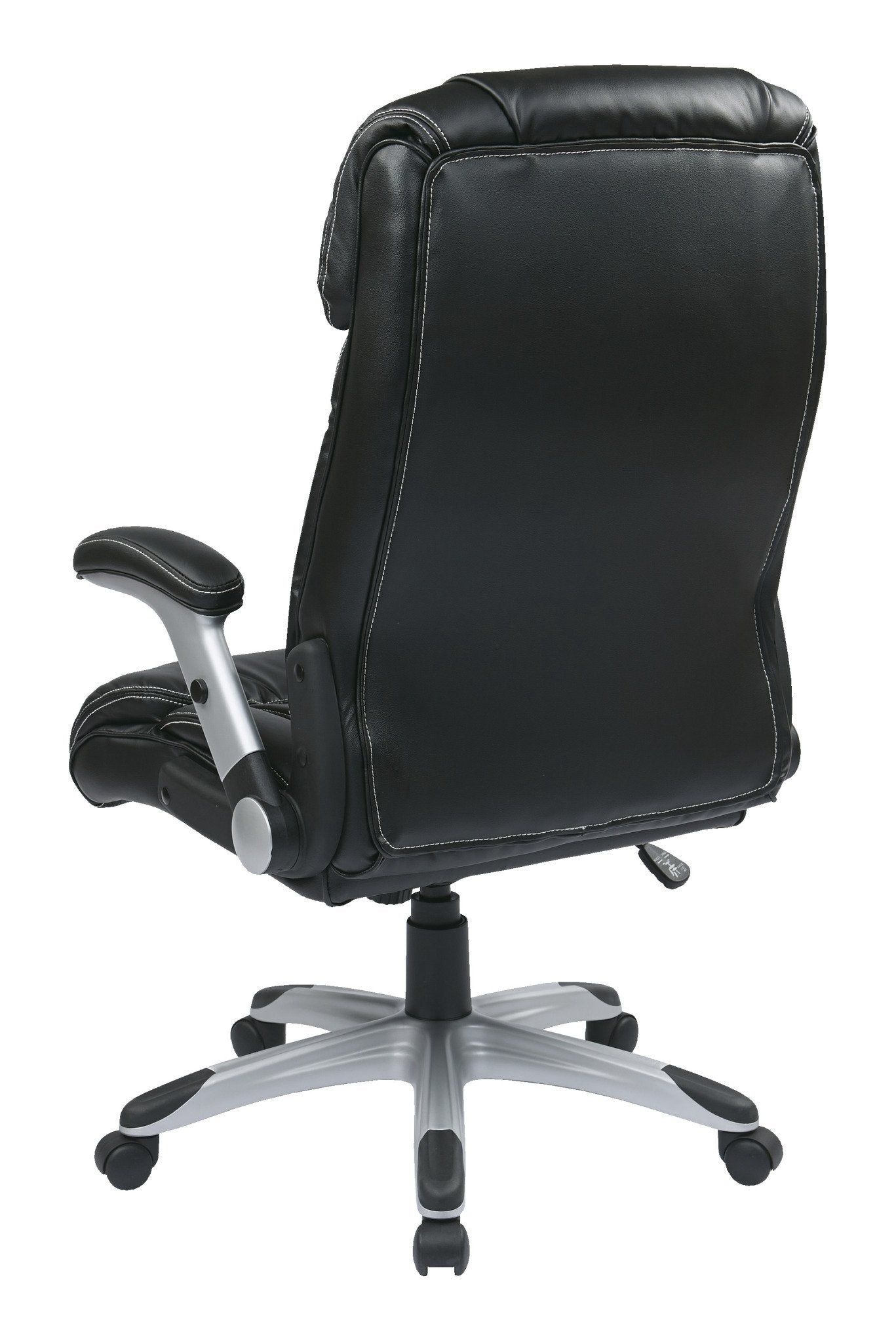 Office Star ECH Series High Back Executive Bonded Leather Office Chair with Adjustable Padded Flip Arms, Black with Silver Coated Base