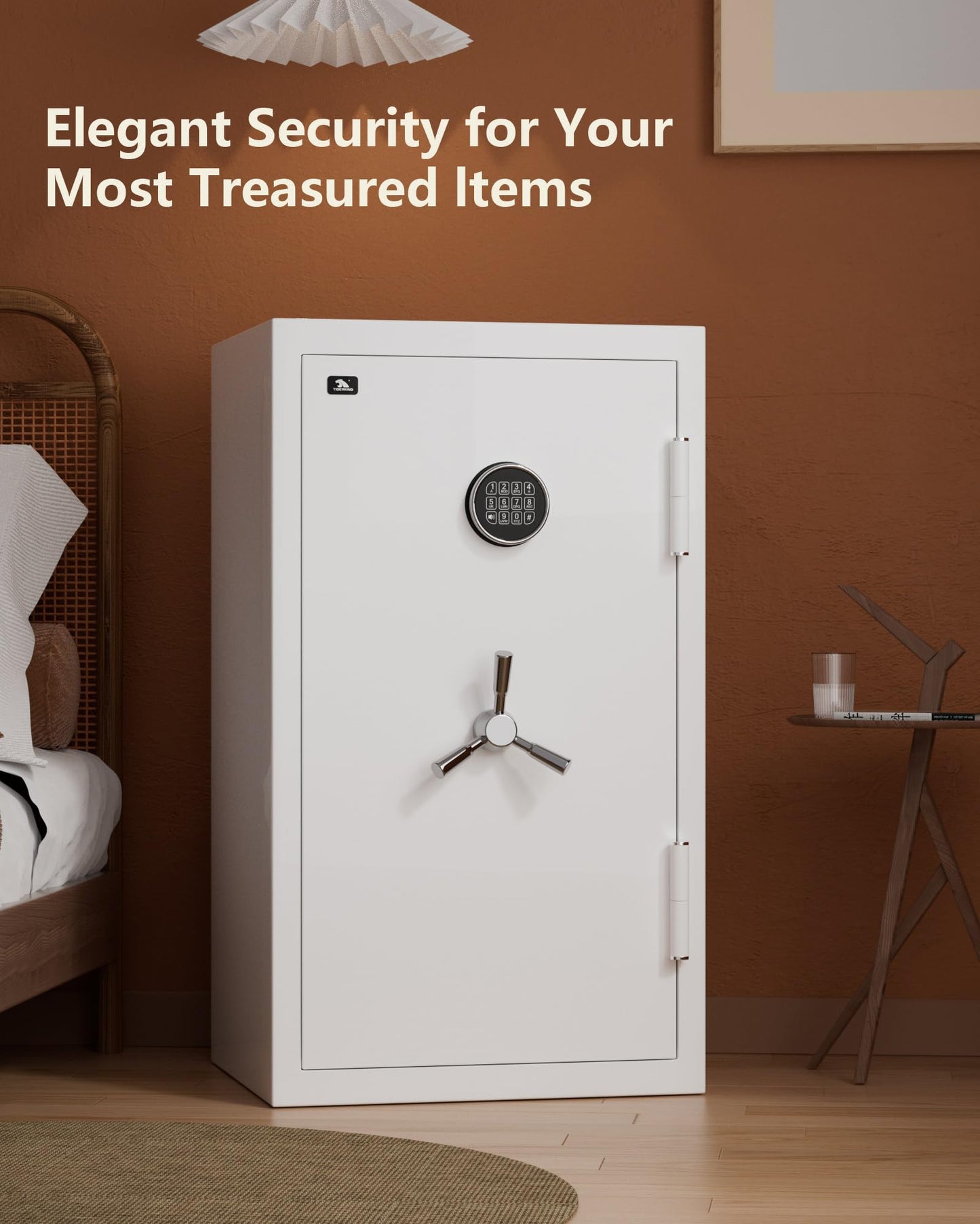 TIGERKING 8.78 Cu Ft Large White Fireproof Waterproof Home Safe, Jewelry Closet Floor Safe for Valuables, Heavy Duty Steel Security Safes with Digital Lock, Drawer and Adjustable Shelves