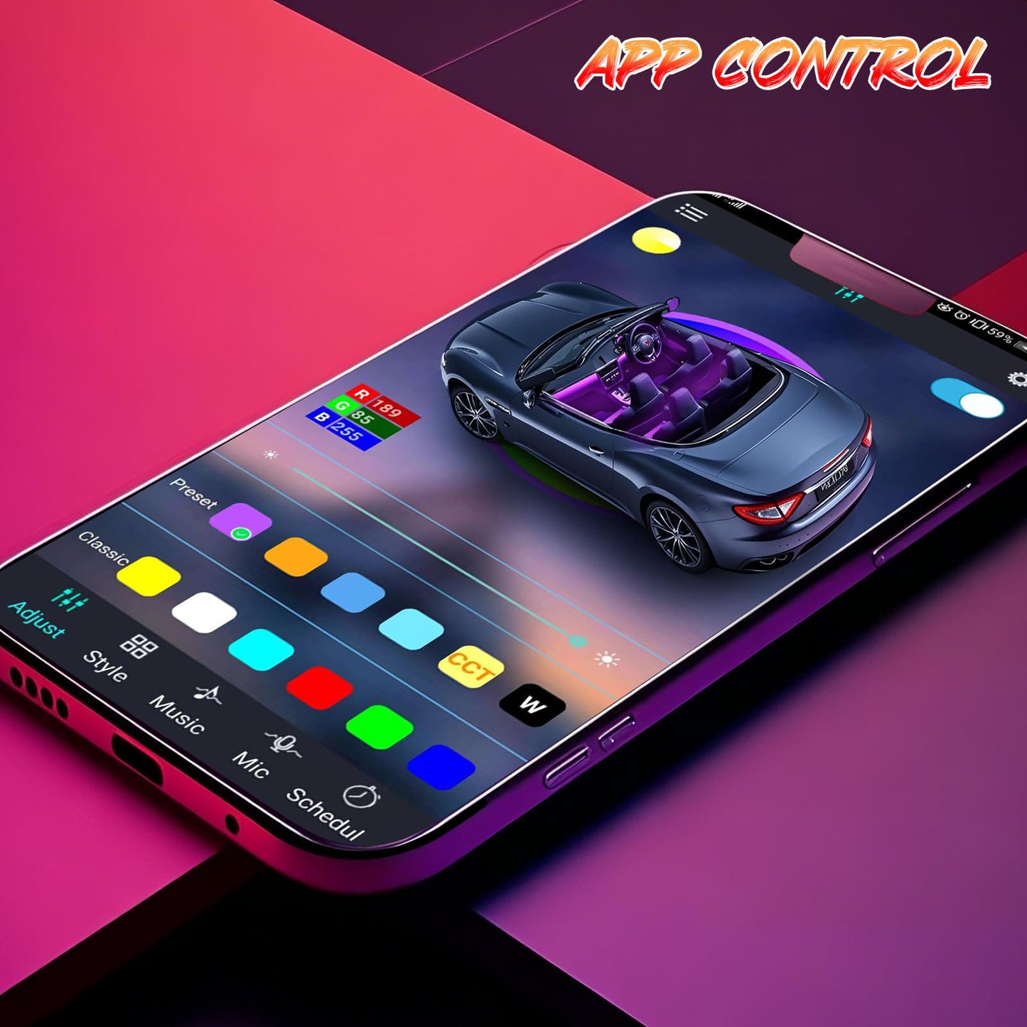 Zdovivot LED Interior Lights for Cars, APP Control, USB Port, Multicolor, Model QM2753-1