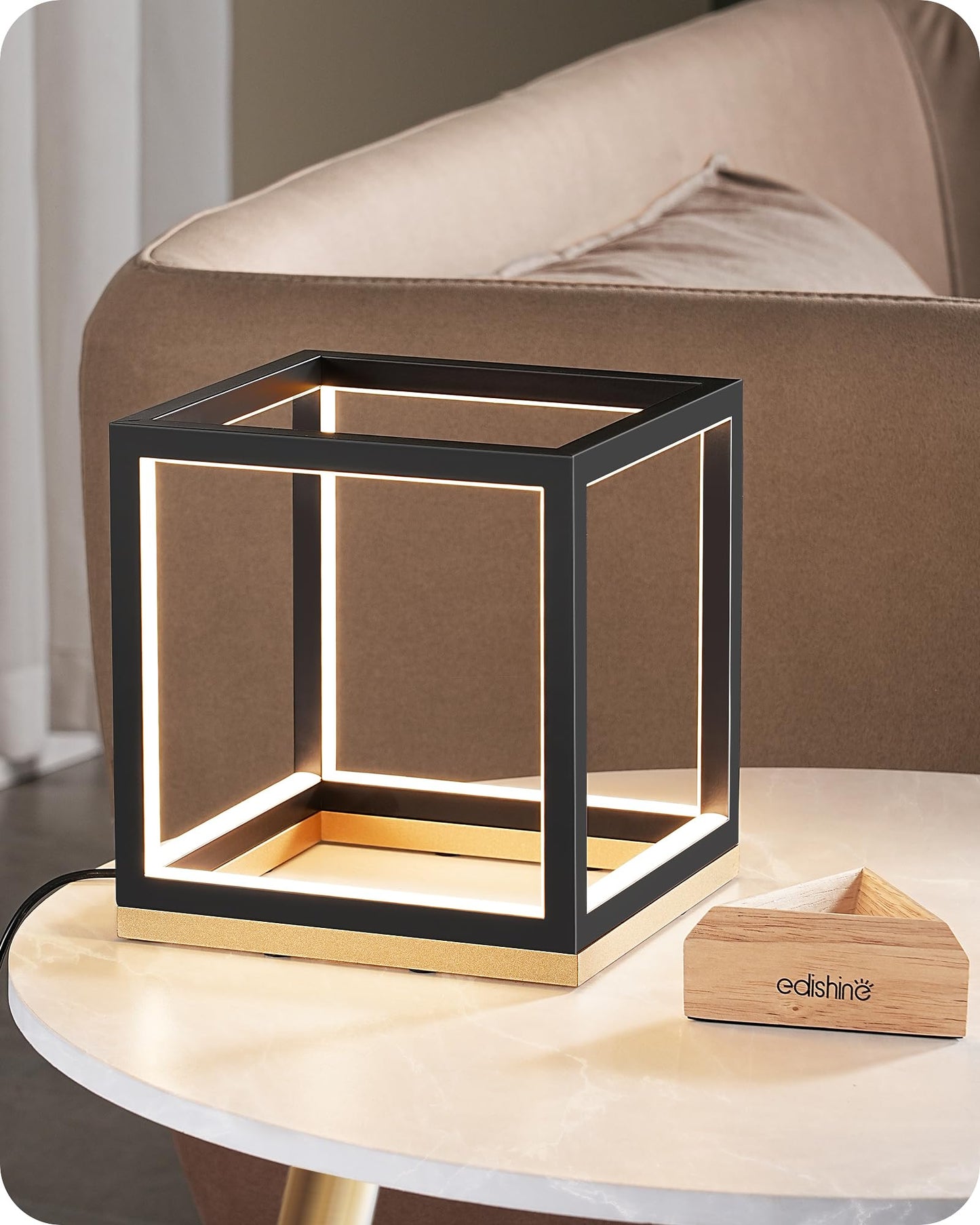 EDISHINE Modern LED Table Lamp, 3-Way Dimmable, 3000K/4500K/6000K, Black Gold, Model HLTL02VY12R