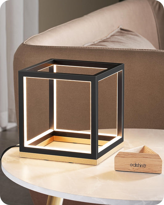 EDISHINE Modern LED Table Lamp, 3-Way Dimmable, 3000K/4500K/6000K, Black Gold, Model HLTL02VY12R