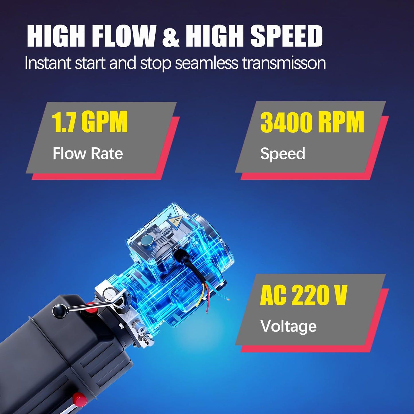 SHORELEV 220V 60Hz Hydraulic Power Unit, Hydraulic Motor, Dump Trailer Pump14L Plastic Reservoir, Manual Button Control, for Auto Lifts, Vehicle Repair, Garage Equipment, and Industrial Applications