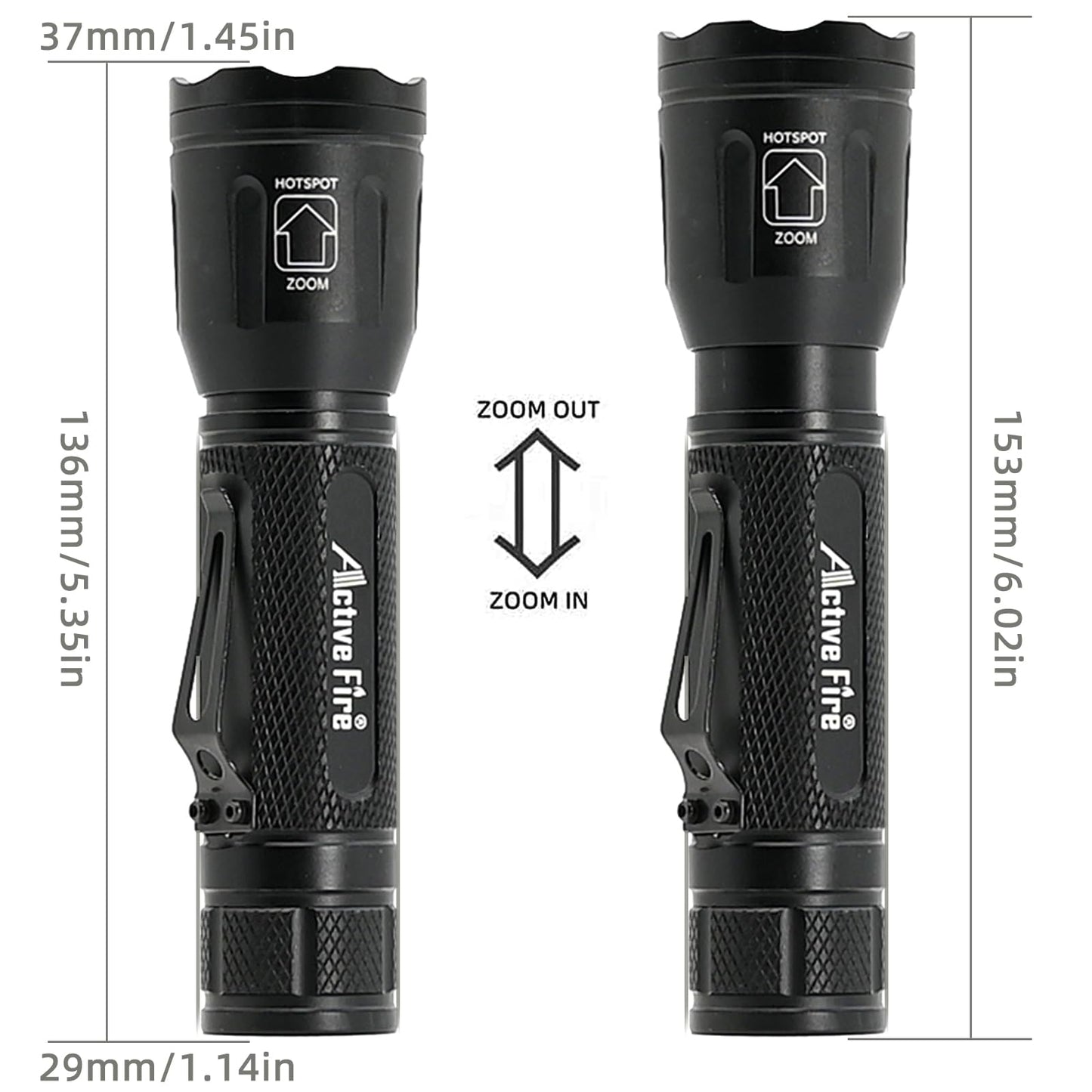 ACTIVEFIRE 4 in 1 Tactical Flashlight, RGB Zoomable Waterproof Torch, Model X32, Black