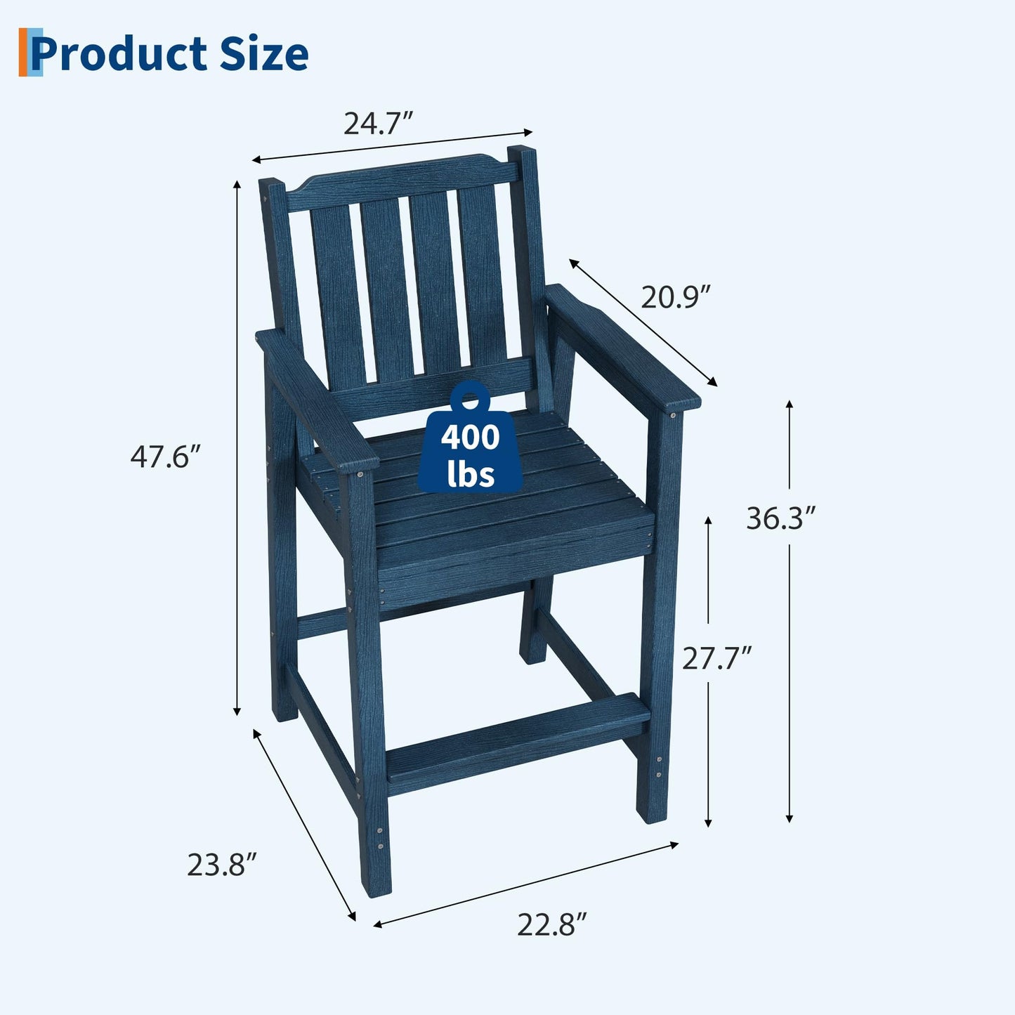 Garvee Outdoor Patio Bar Height Chair Set of 4, All-Weather HDPE Bar Height Barstools Widened Chair Set, Adirondack Chairs Set with Widened Armrests for Garden, Poolside, Bistro