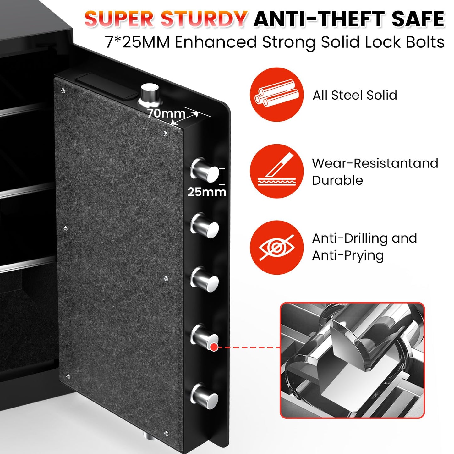 35 Mins Fireproof Safe - 7.5 Cu Ft Home Safe Box, Fire Proof Safes, Security Safe Box with Digital Keypads for Home Office, Cash, Files,Keypad