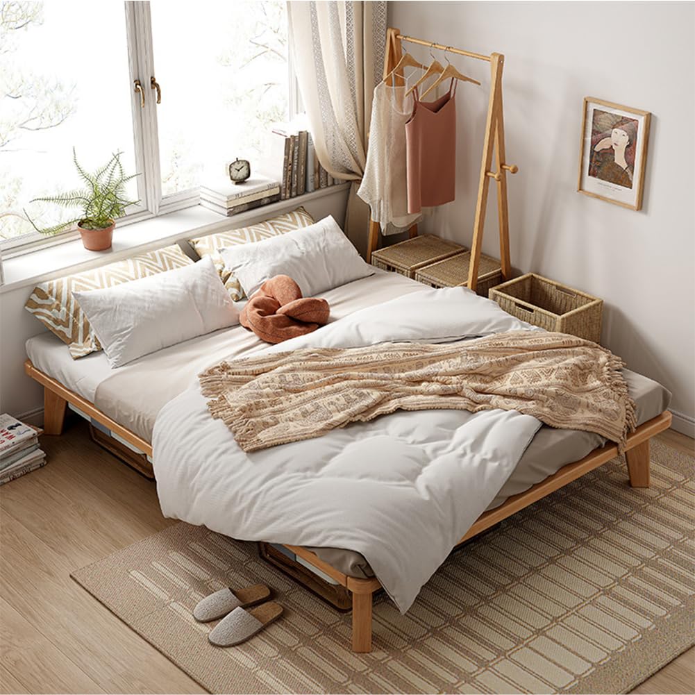 NELYE Full Platform Bed Base - 14 Inch Solid Wood Mattress Foundation with Support Slats and Legs, Full-Size Rubberwood Simple Bed Frame