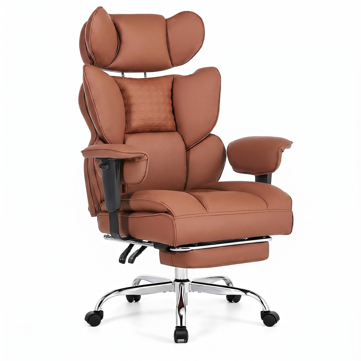 HAPPYMONT Big and Tall Ergonomic Office Chair,350 lbs,High Back Reclining PU Leather Gaming Chair with Footrest, Adjustable Armrests, Lumbar Support, Executive Desk Chair for Home Office, Brown