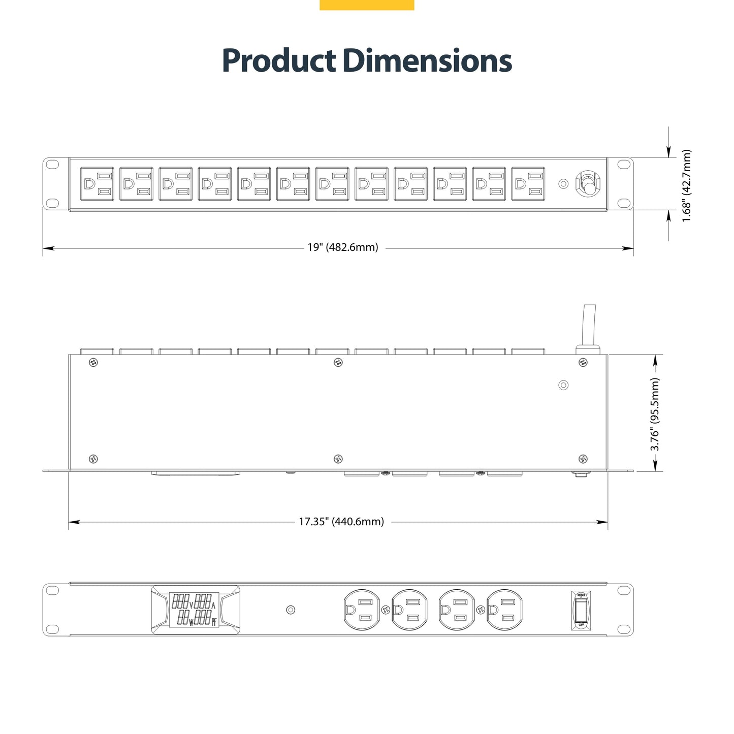 StarTech.com 16-Outlet Horizontal Rack Mount Metered PDU, 1U Server Power Strip w/Surge Protector, 8ft/2.4m Power Cable, TAA