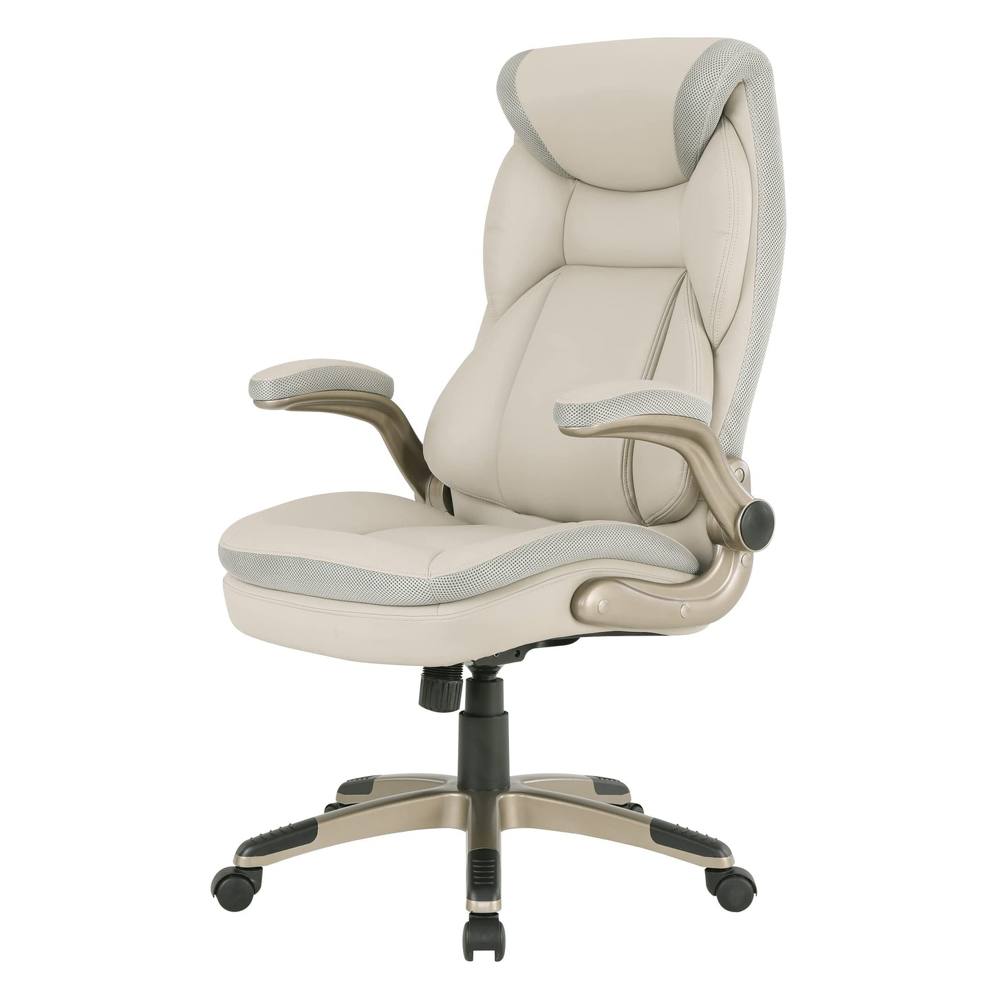 Office Star ECH Series Executive Bonded Leather Office Chair with Lumbar Support and Padded Height Adjustable Arms, Taupe with Cocoa Coated Nylon Base