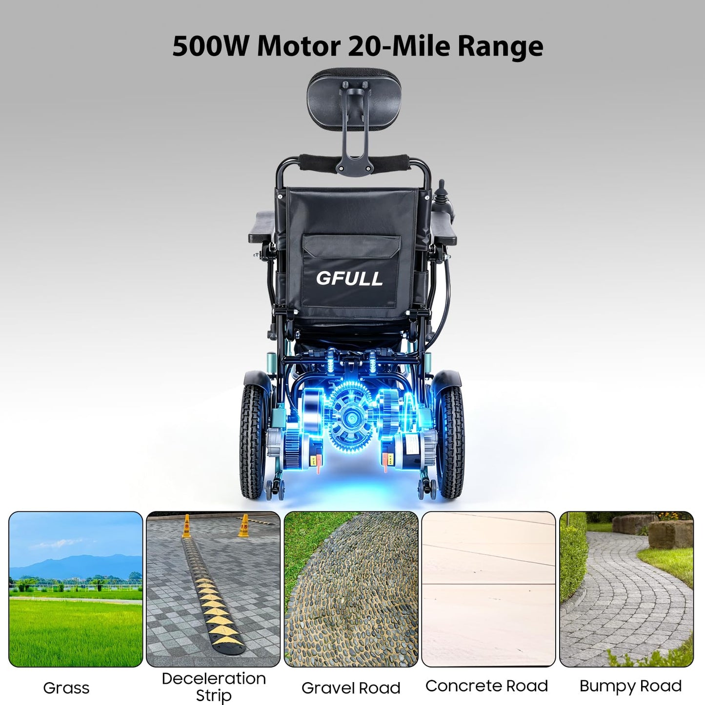 Electric Wheelchairs for Adults, Heavy Duty 66lbs 18" Wider Seat Aluminum Foldable Motorized Wheelchair with 12Ah Batteries & Dual Motors, 20 Miles Long Range 330 lbs Large Tire for Home, Park