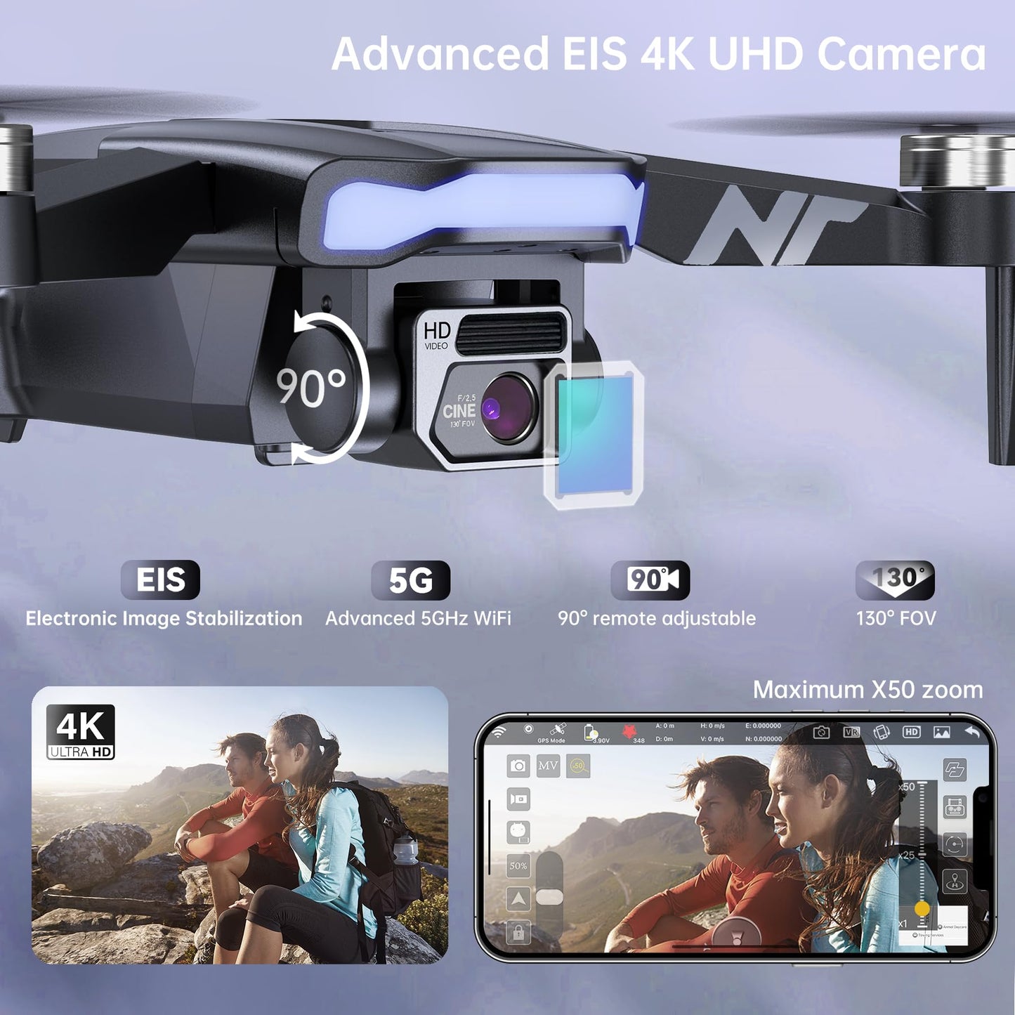 4K UHD GPS Drone with Camera for Adults N11 Pro, 90 Min 3 Battery Long Flight Time, Auto Return, Follow Me, Long Control Range, Brushless Motor, 5G FPV RC Quadcopter for Beginners