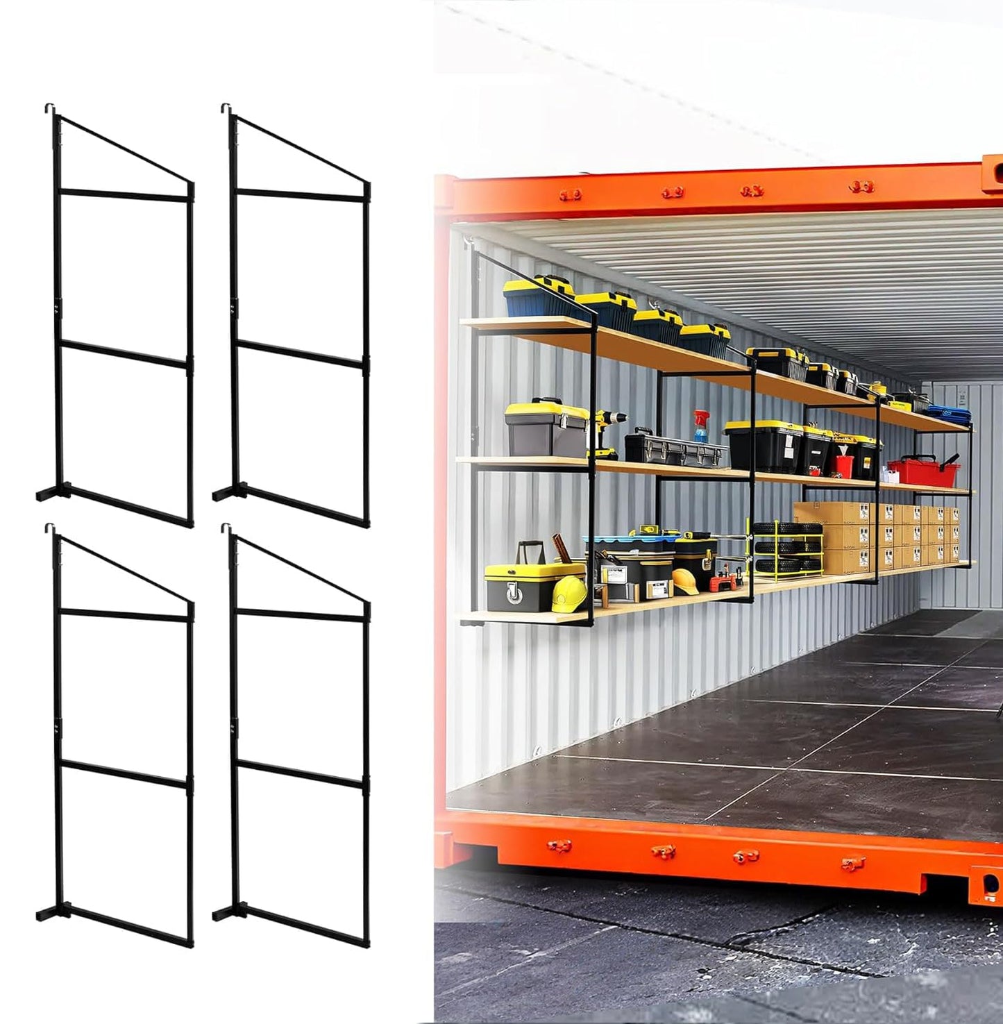 Sidasu 4 Pack Shipping Container Shelves Shelving Brackets with 60.5"(H) X 22.3"(W), 3 Tiers Shipping Container Shelves-Bracket Rack with 1100 lbs Capacity - D-Ring Mount for Cargo Shelves Rack