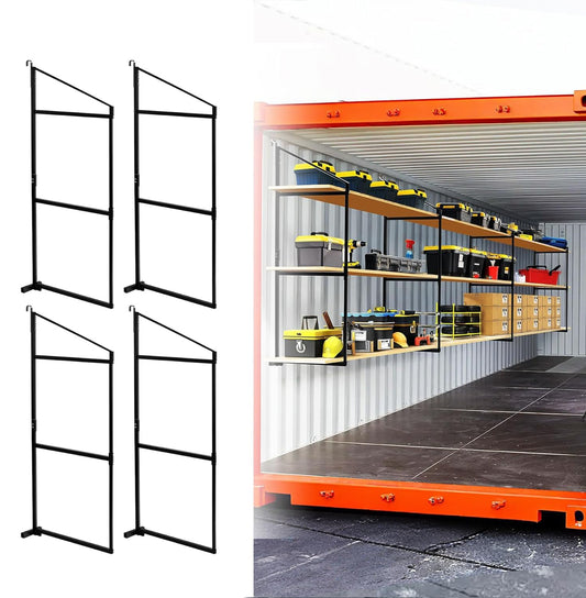 Sidasu 4 Pack Shipping Container Shelves Shelving Brackets with 60.5"(H) X 22.3"(W), 3 Tiers Shipping Container Shelves-Bracket Rack with 1100 lbs Capacity - D-Ring Mount for Cargo Shelves Rack