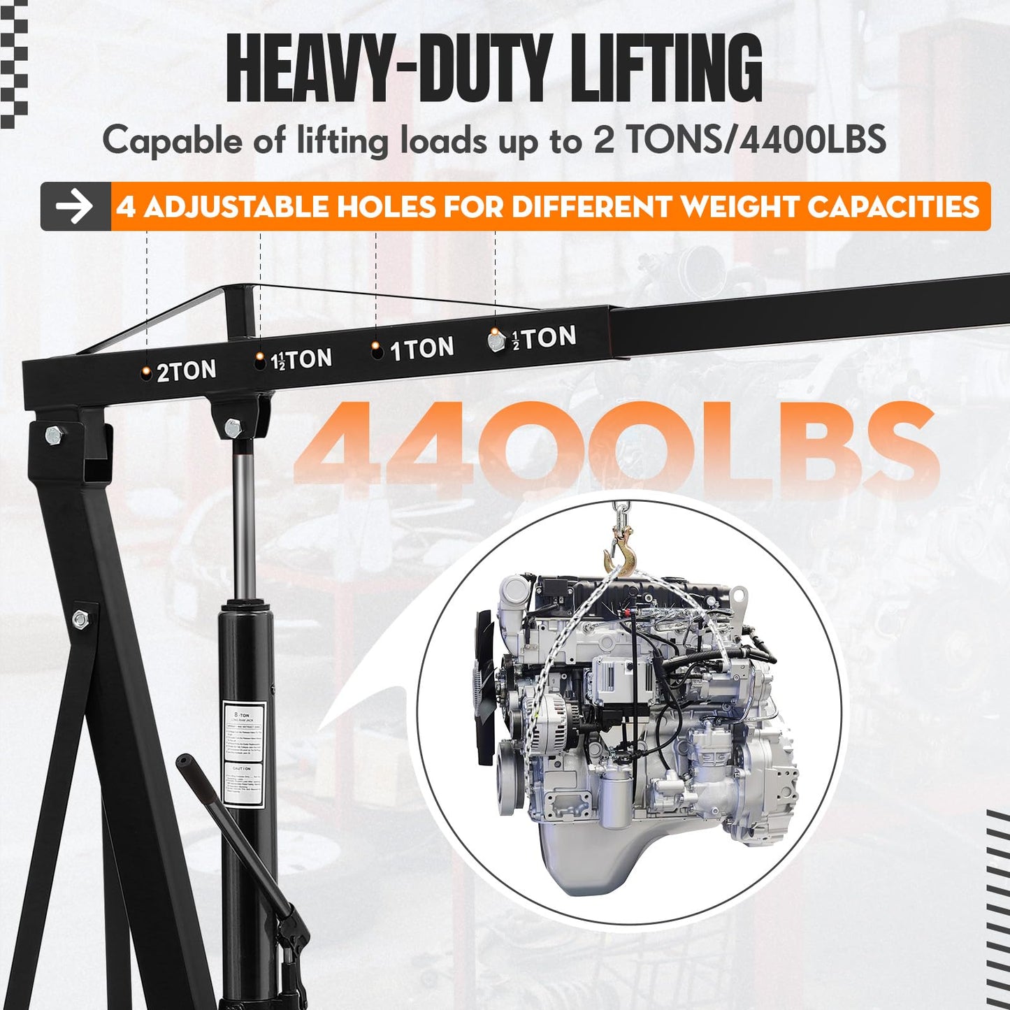 COZONY 4400LBS Engine Hoist, Cherry Picker Shop Crane, 2 Ton Heavy Duty Folding Hydraulic Engine Lift w/ 6 Casters for Garage Workshop Warehouse