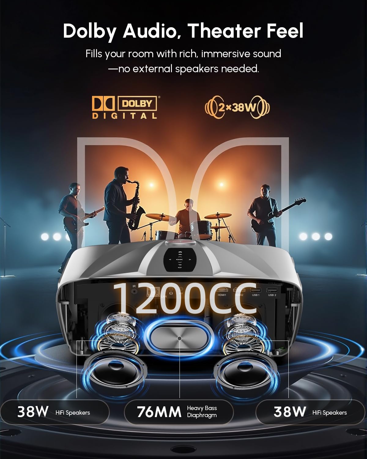 2026 Upgraded Daylight 4K Projector 2400ANSI, with Auto Lens Cap, Tof Autofocus, HDMI eARC CEC, 40W Speakers, Smart Home Cinema Daytime Projectors with AI MOVIN 2.0 OS, HDR10+,WiFi 6, Bluetooth, USB