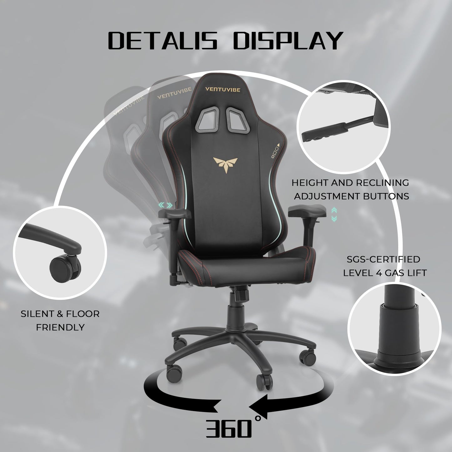 VENTUVIBE Gaming Chair 4D Adjustable Armrests - 170° Reclining & 320lb Capacity, High Back Ergonomic Computer Chair with Lumbar Support, Office Game Chair for Adults, PU Black