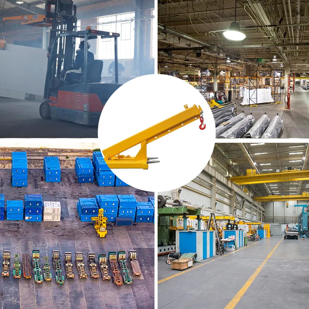 Forklift Crane Attachment, 6000LB Manual Telescopic Jib Boom with Adjustable Holes, Heavy Duty Steel Construction for Warehouse, Factory, Construction Lifting