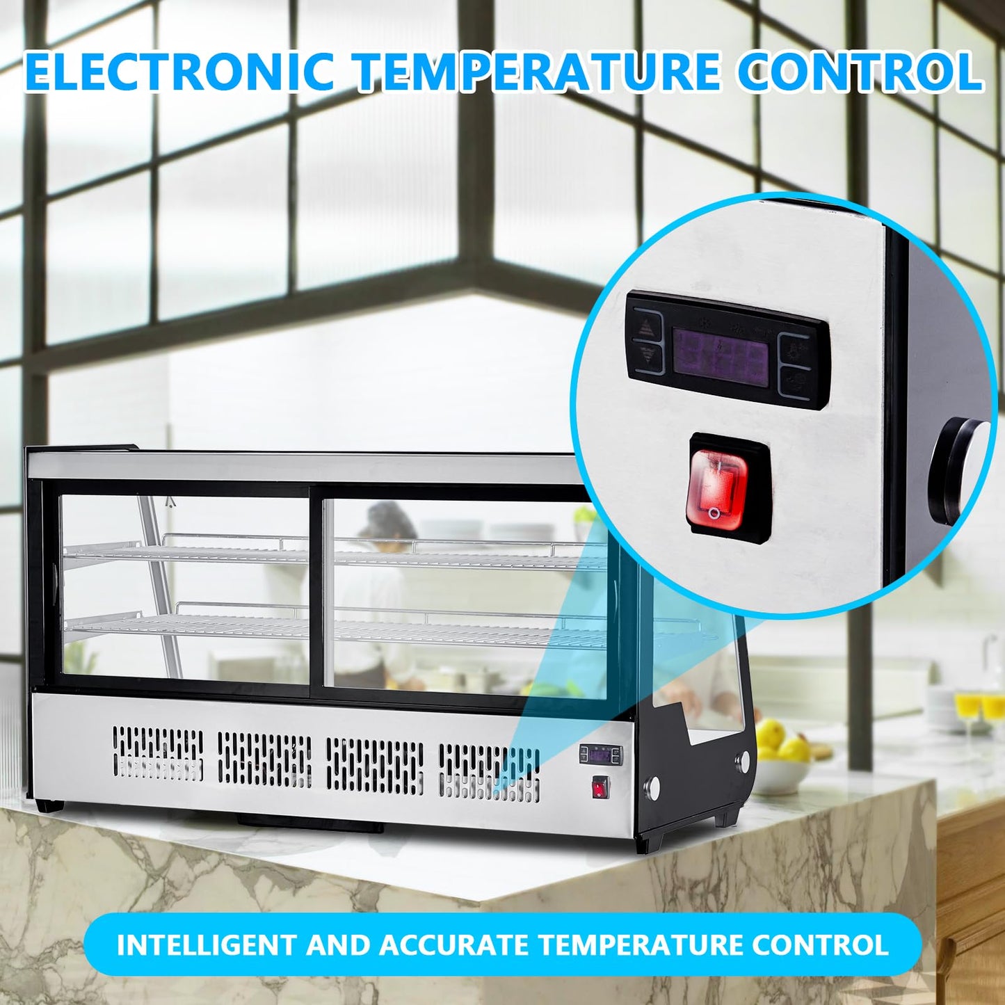 IDEALHOUSE 8.1 Cu.Ft Commercial Glass Door Refrigerator | Countertop Display Fridge with LED Lighting for Bakeries, Cafes, Convenience Stores | Energy Efficient, Adjustable Shelves, Auto-Closing Door