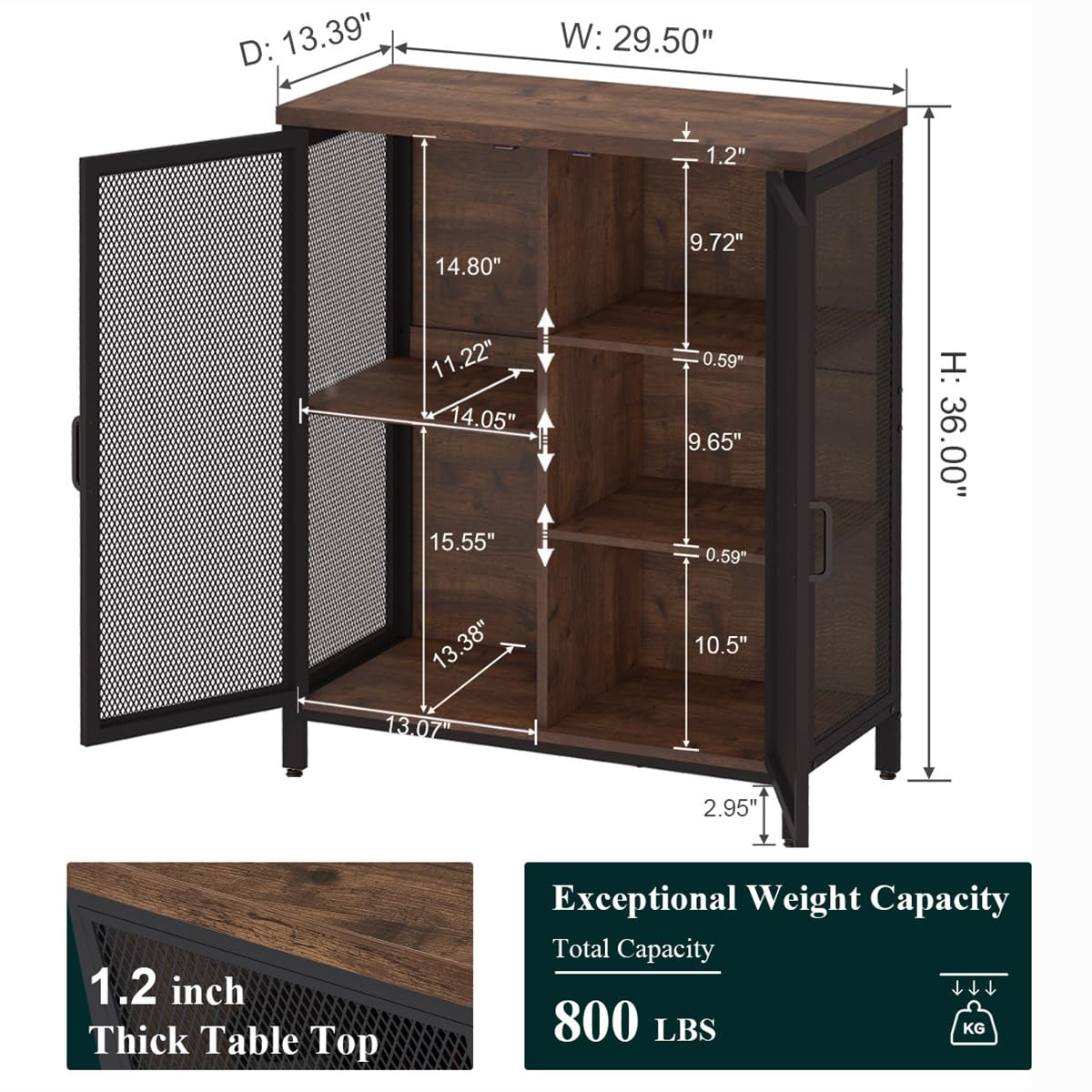 BON AUGURE Coffee Bar Cabinet for Liquor, Small Storage Cabinet for Home Kitchen, Farmhouse Sideboard Buffet Cabinets, Industrial Alcohol Cabinets for Dining Entryway Living Room (Rustic Oak)
