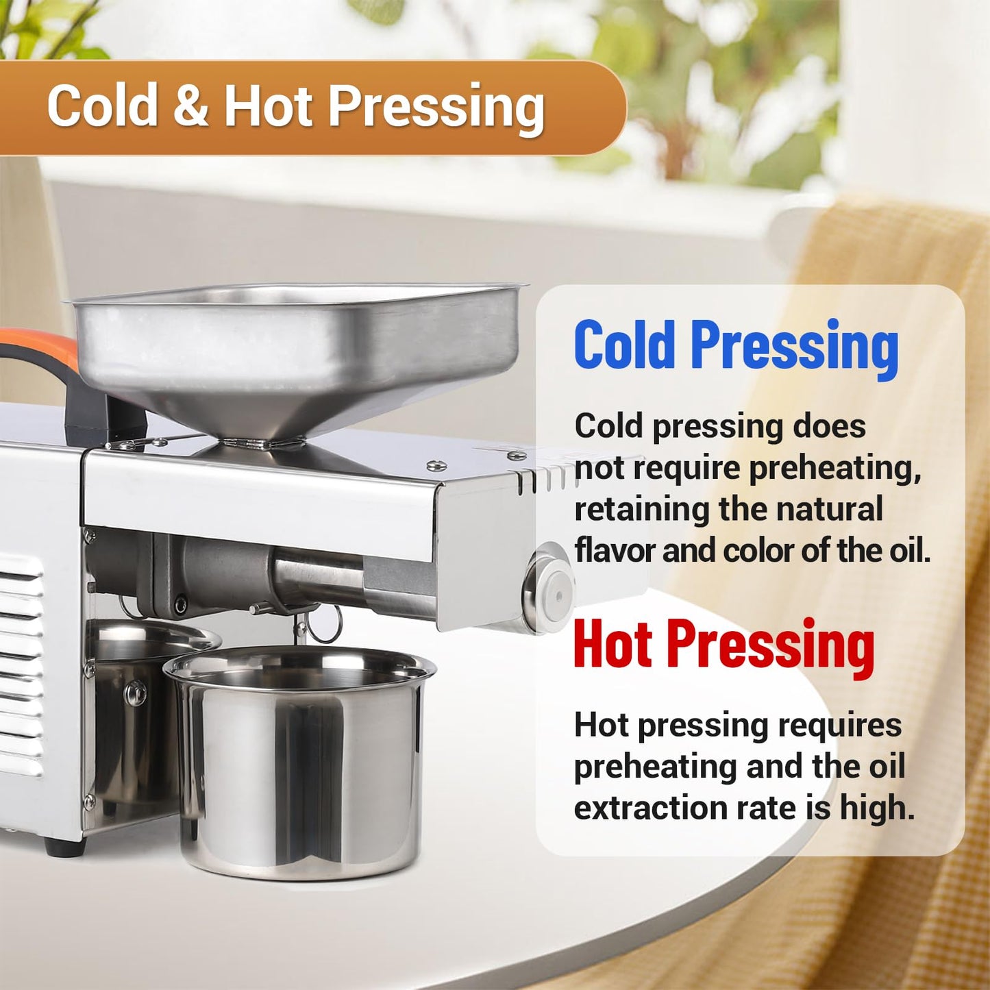 SierraSquad 900W Stainless Steel Oil Press Machine, Automatic Cold Press Oil Extractor for Home Use, Electric Seed and Nut Oil Maker with Temperature Control