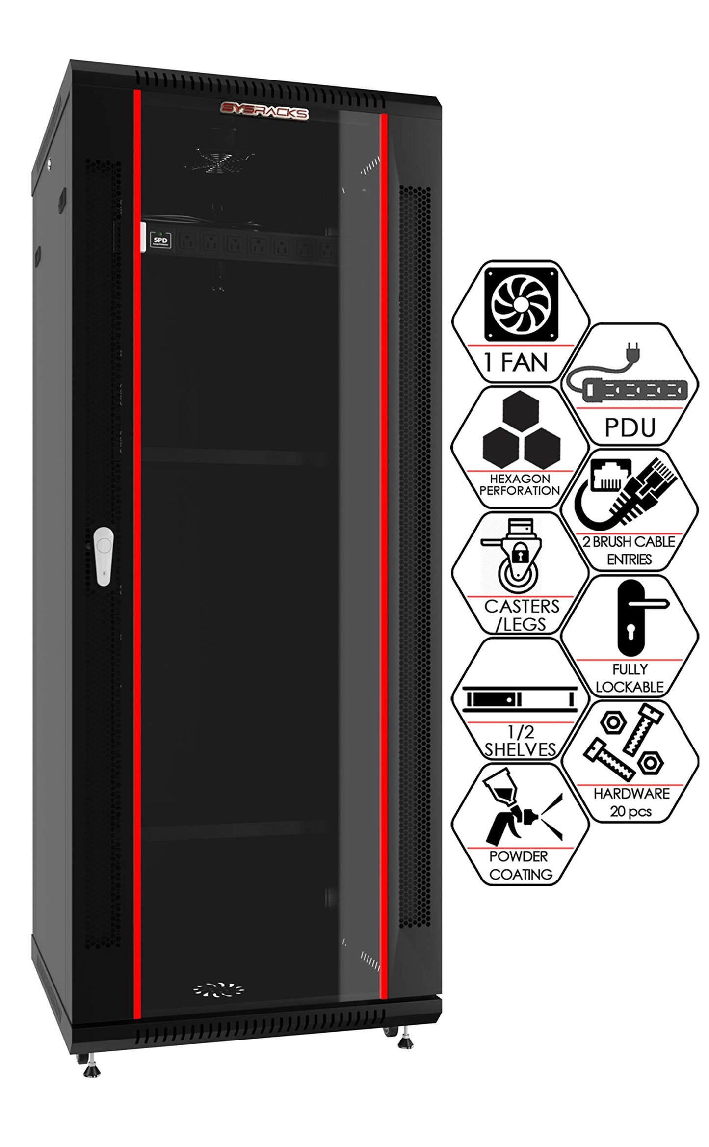 22U Wall Mount Server Rack Cabinet 24” Deep, 19” Network & AV Enclosure for Home Lab with Fan, PDU, 2 Shelves, Locking Glass Door