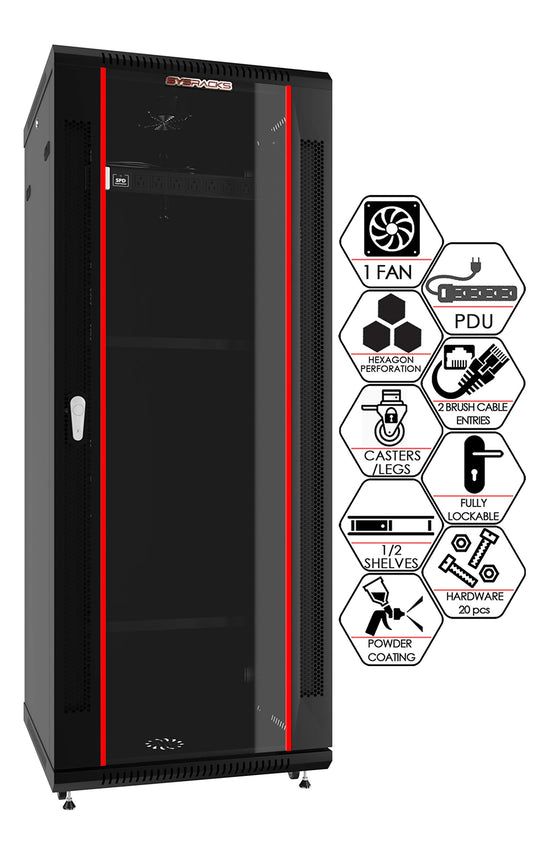 22U Wall Mount Server Rack Cabinet 24” Deep, 19” Network & AV Enclosure for Home Lab with Fan, PDU, 2 Shelves, Locking Glass Door