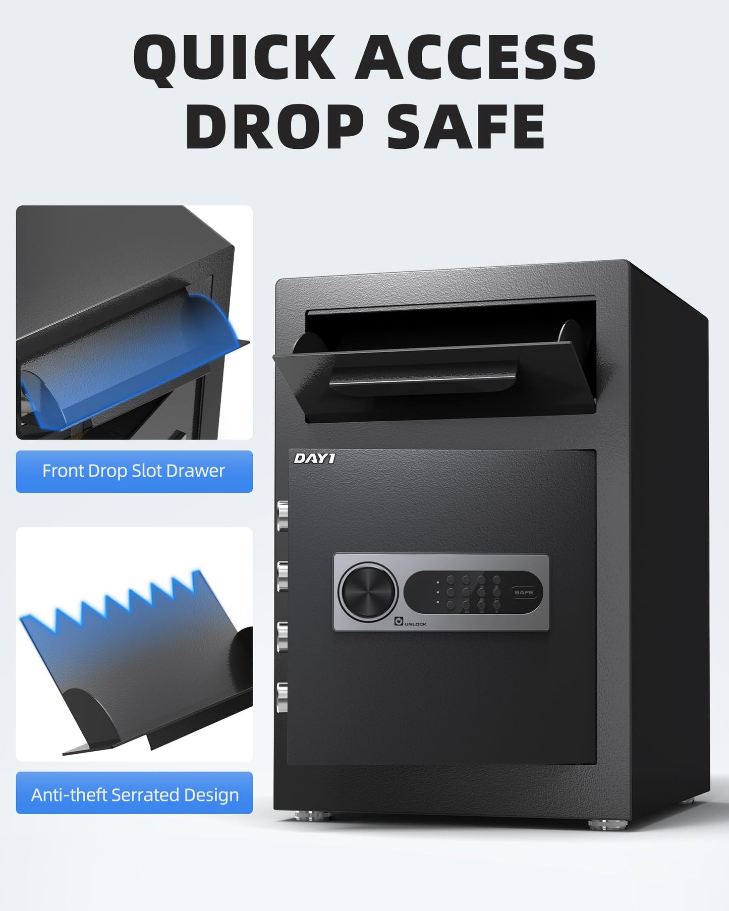 DAYI Drop Safe, 2.6 Cubic Feet Deposit Box with Drop Slot, Depository Safe with Fireproof Bag for Business & Home, Cash box for Documents - DM-52