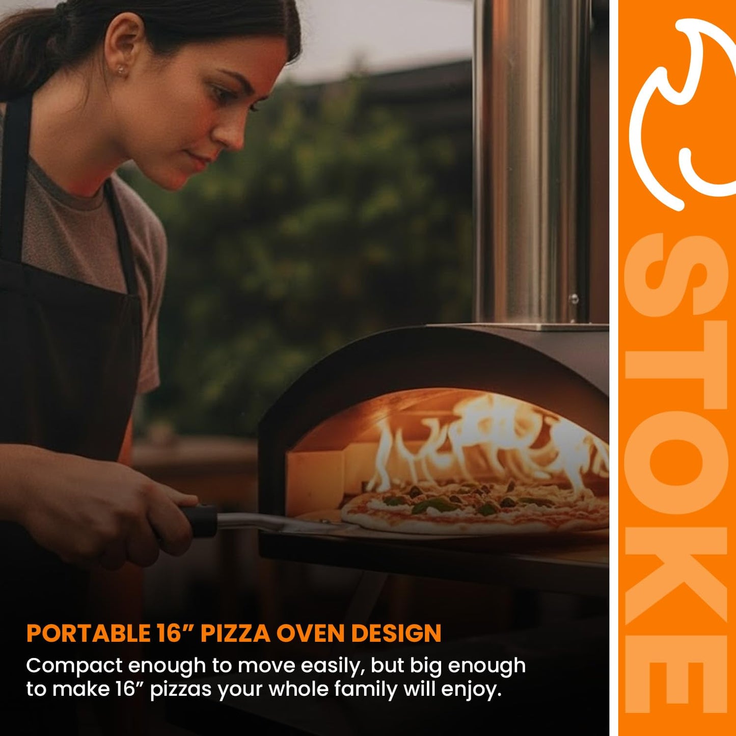 Stoke 16 Inch Outdoor Pizza Oven – Portable Outdoor Pizza Maker for Backyard, Camping, or Tailgating – Stainless Steel Multi-Fuel Oven with Pizza Stone & Accessories