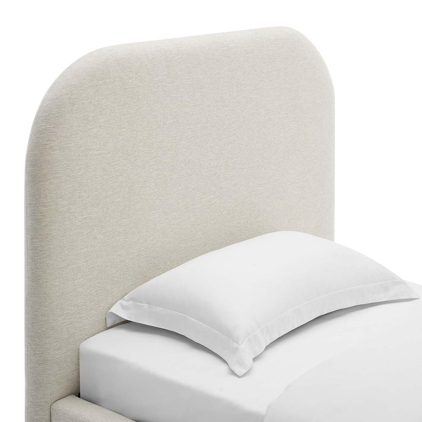 Modway Keynote Modern Bed Frame, Twin Size with Curve Shaped Headboard in Heathered Weave Ivory, Woven Heathered Fabric Upholstery, Twin Size Platform Bed, Soft Cloud Bed Frame, No Box Spring Needed