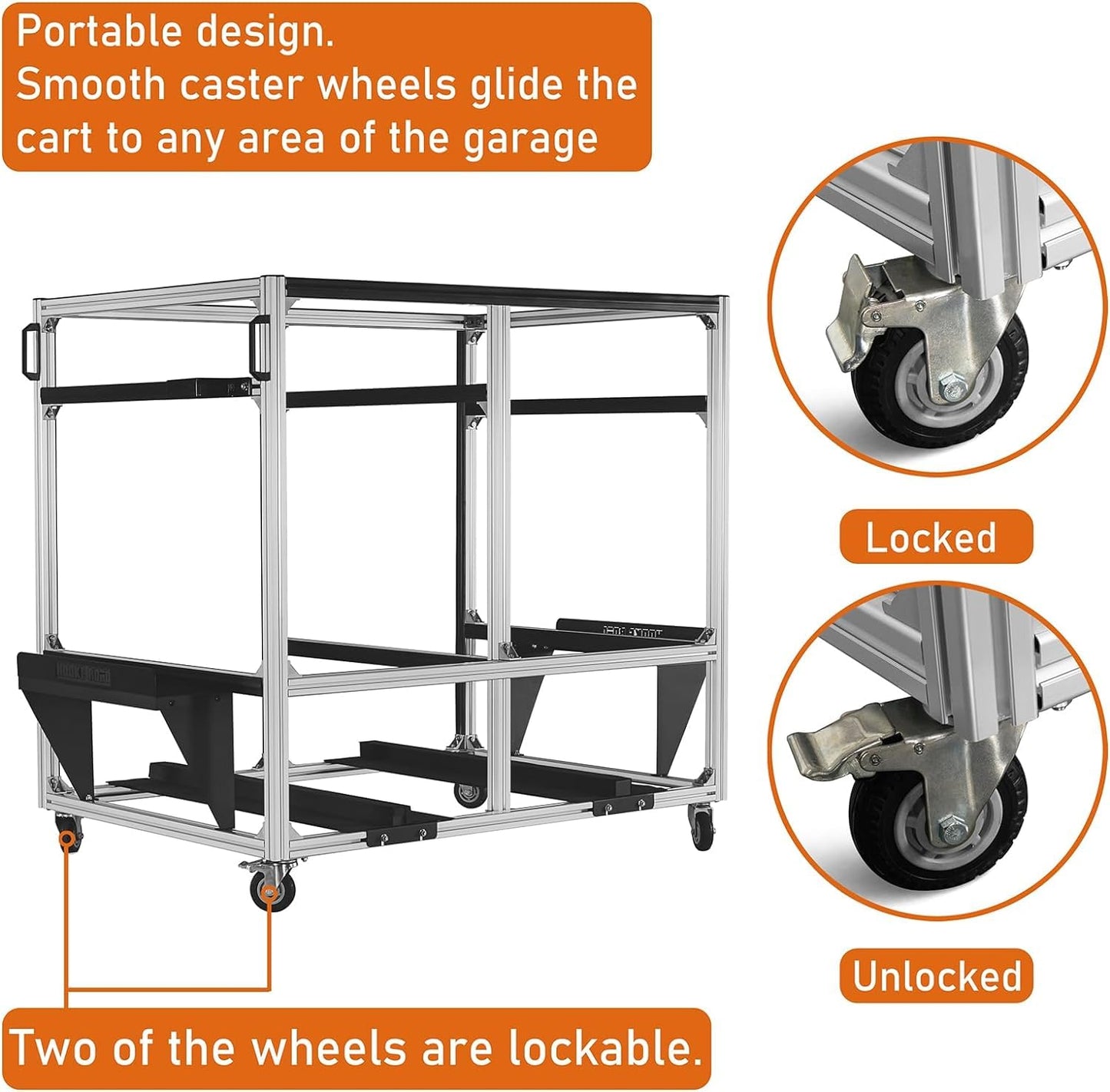Hooke Road Doors and Hardtop Holder Movable Cart Storage Rack for 1997-2026 Jeep Wrangler TJ JK JL Gladiator JT & 2021-2026 Ford Bronco (2/4 Doors Hardtop Only)
