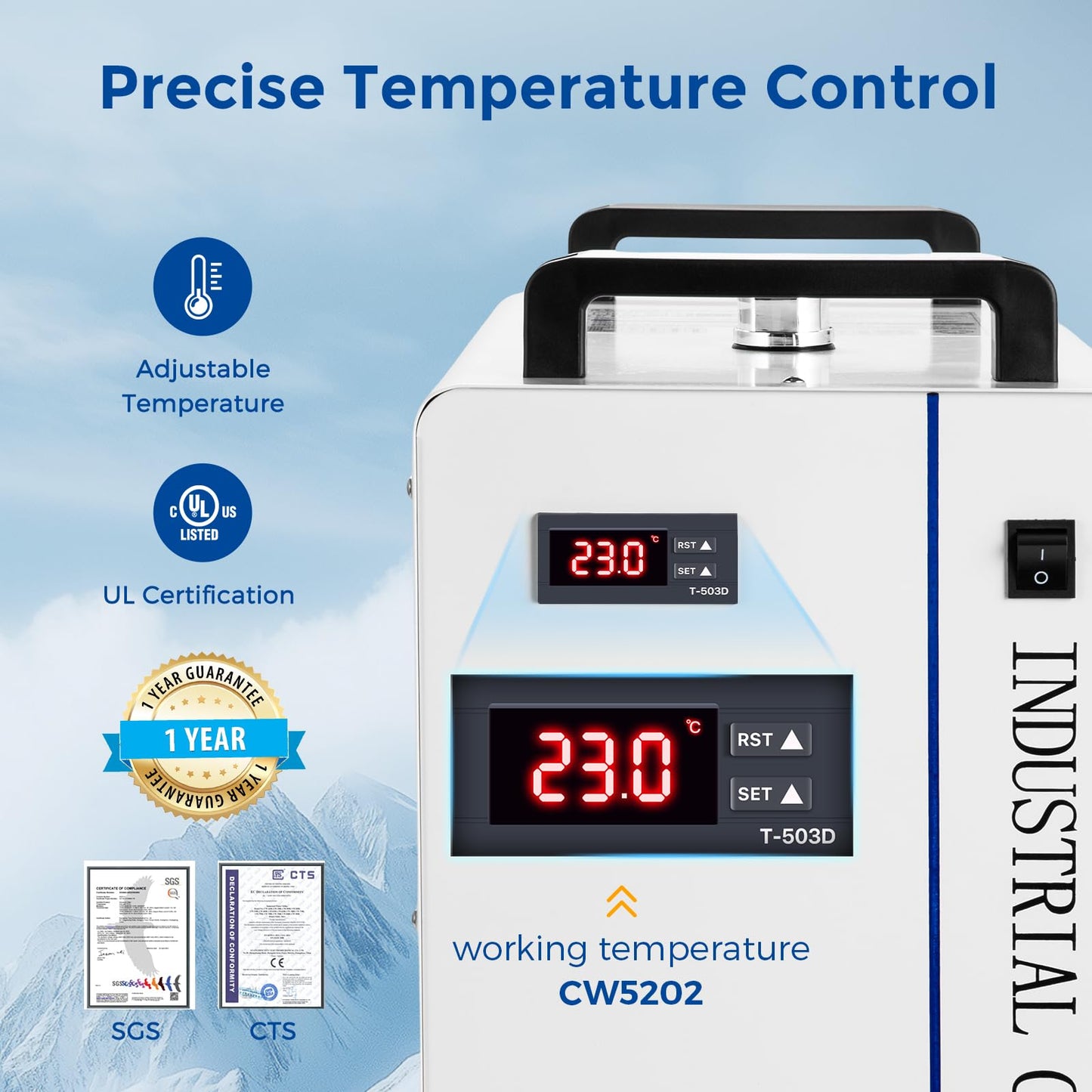 Cloudray Water Chiller CW-5202 6L for CO2 Laser Engraver & Cutting, Compatible with 2 Laser Tubes, Laser Chiller, Industrial Water Cooler，60W 70W 80W 90W 100W 120W 150W CO2 Laser Engraving Machines