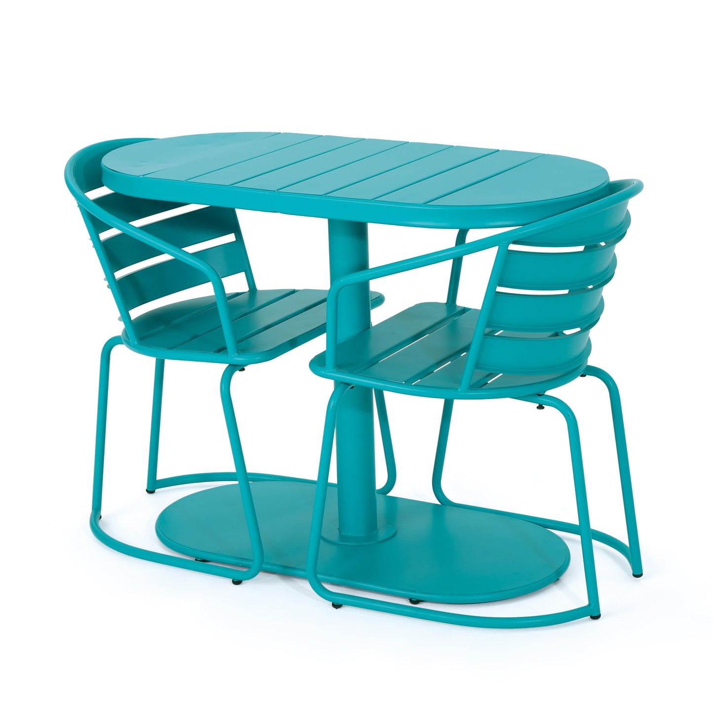 Christopher Knight Home Adley Outdoor Bistro Set, 3-Piece Bistro Table and Chair Set of 2, Patio Furniture Set with Iron Frame, Outdoor Metal Bistro Dining Set, Poolside/Garden Cafeteria, Teal