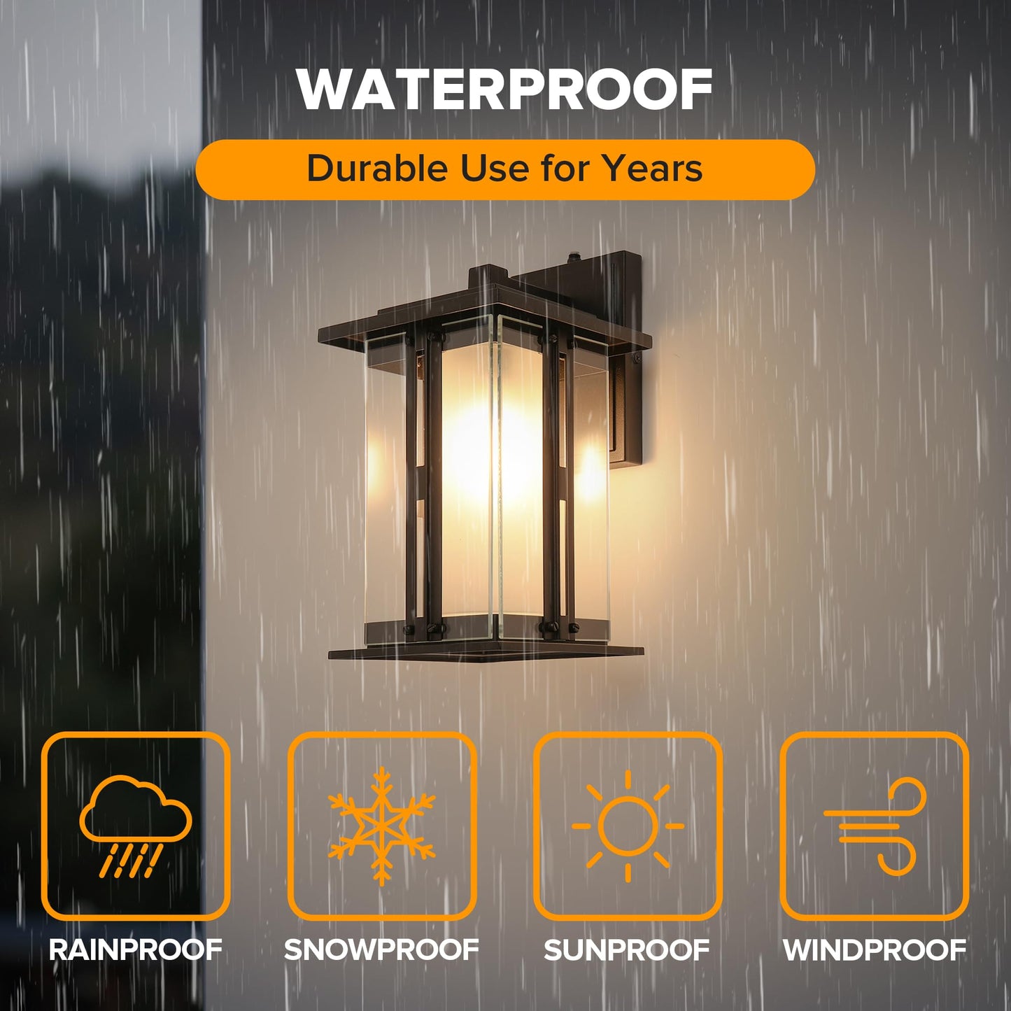 LUTEC Outdoor Wall Sconce, Craftsman Style, Waterproof, Matte Black, E26 Base, Pack of 2, Model 5273003012