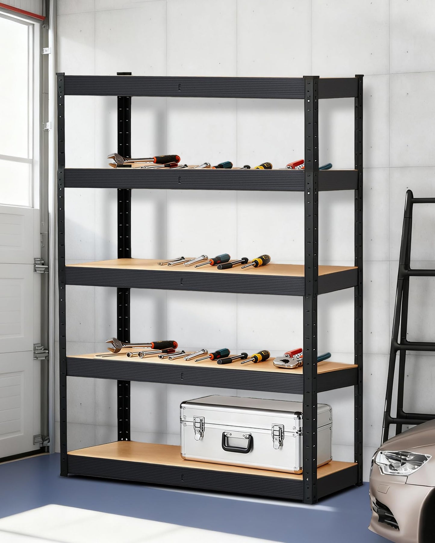 Garage Storage Shelves,48x24x72 Heavy Duty Garage Shelving Metal Adjustable Garage Shelves,5-Tier Adjustable Shelving Units,Loads 2000 LBS,Metal Storage Utility Racks for Warehouse,Pantry, Basement