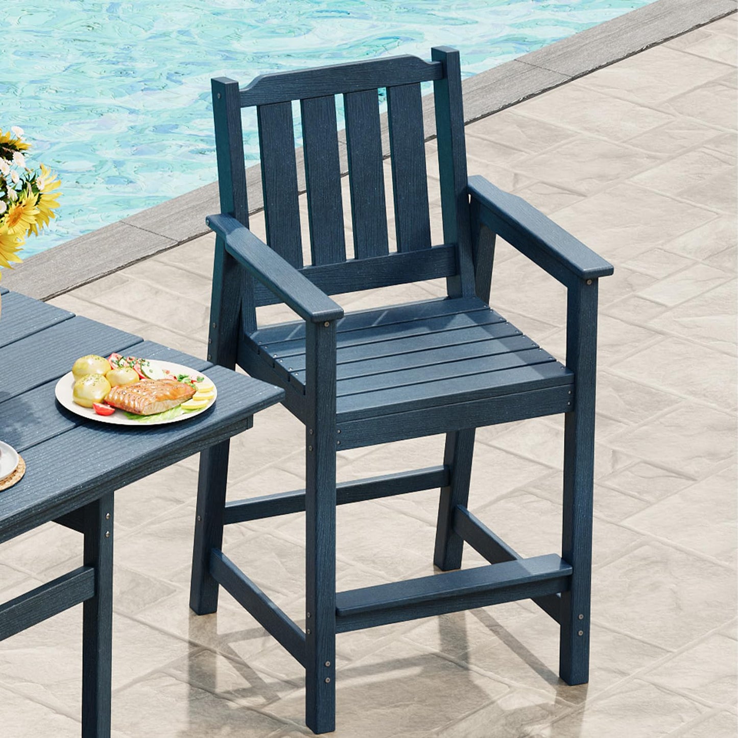Garvee Outdoor Patio Bar Height Chair Set of 4, All-Weather HDPE Bar Height Barstools Widened Chair Set, Adirondack Chairs Set with Widened Armrests for Garden, Poolside, Bistro