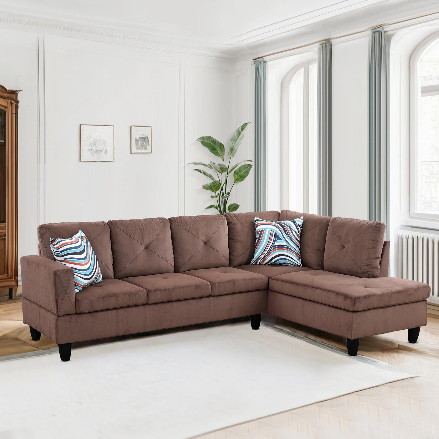 NicBex 97" L Shaped Couch Sectional Couches for Living Room, 2-Piece Modular Sofa with Movable Chaise & Deep Seat for Apartment, Bedroom, Office, Brown