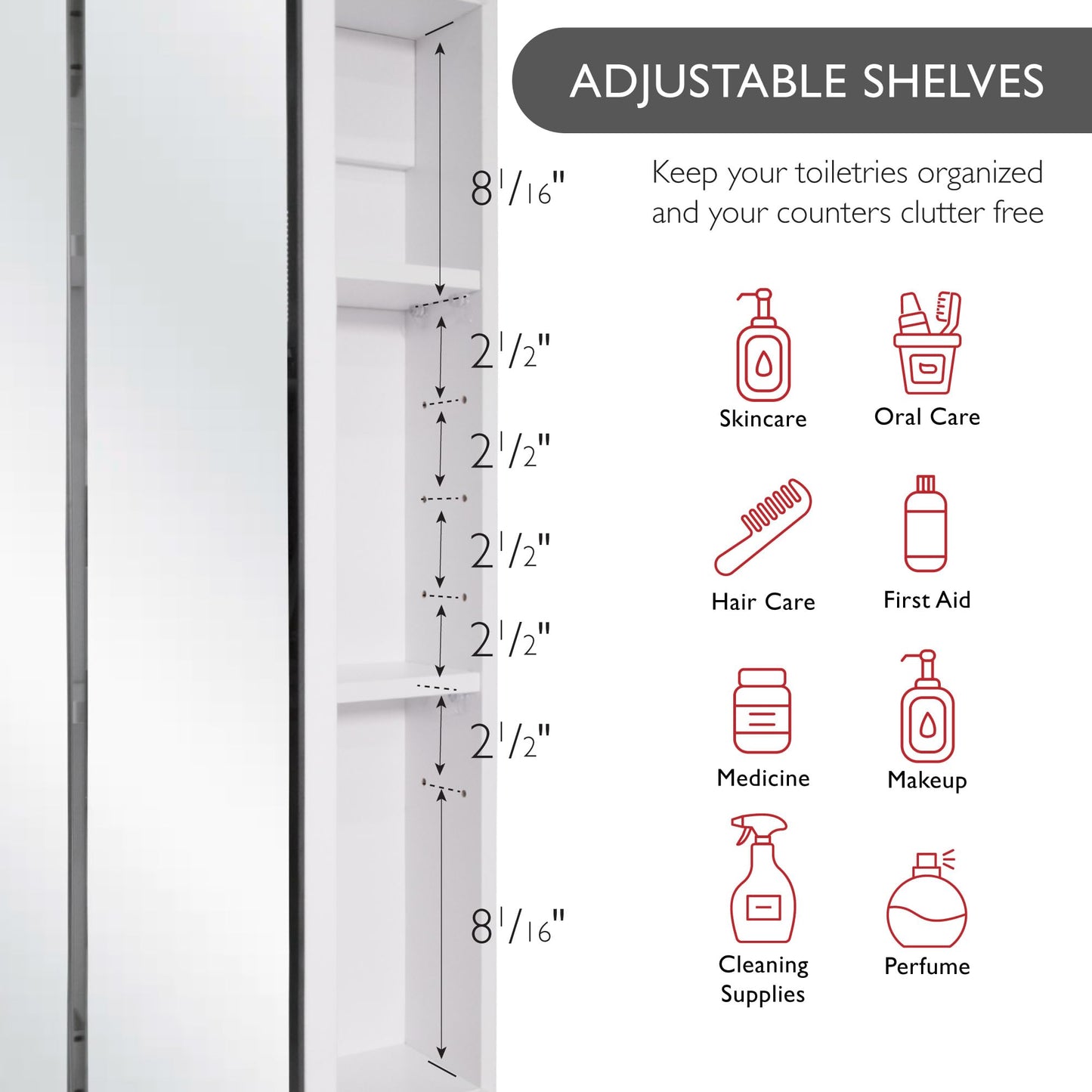Design House 36 Inch Cyprus Bathroom Medicine Cabinet, Durable Pre-Assembled Wall Mounted or Recessed with Frameless Mirrored Doors, White Cabinet, 597500
