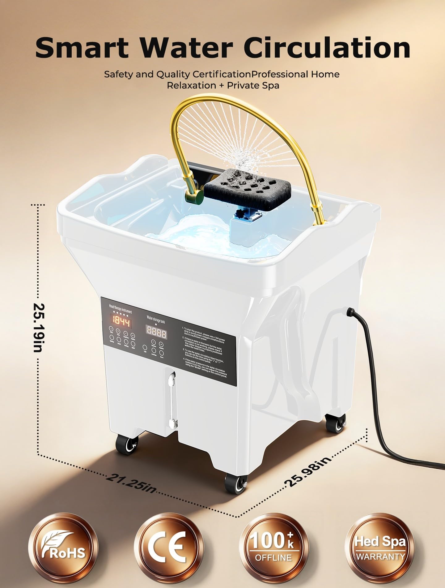 Portable Shampoo Spa Equipment: Large Tank Water Recirculation System, Hydro/Light Therapy, No Plumbing - Home & Salon Use