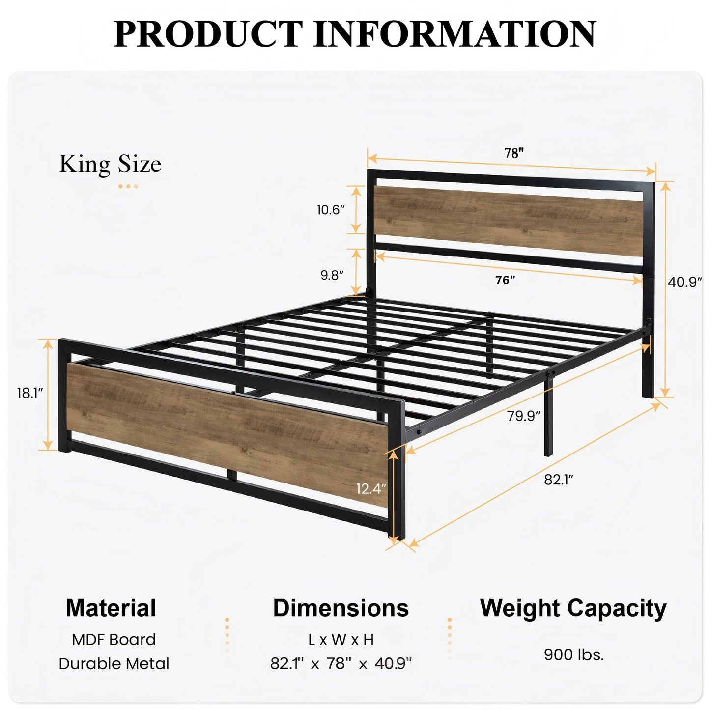 SHA CERLIN Heavy Duty King Size Bed Frame with Modern Headboard, Brown